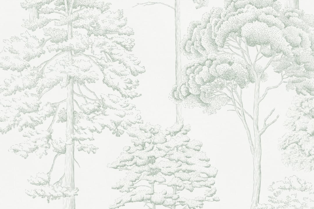 Green Illustrated Trees Repeat Pattern Wallpaper