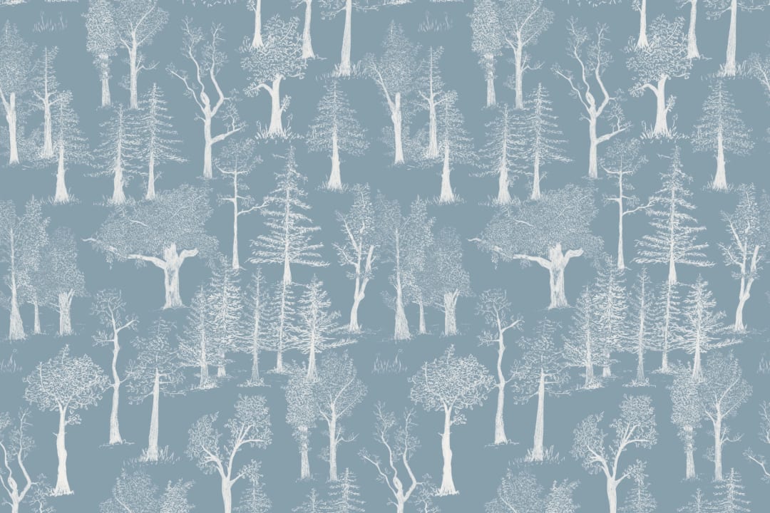 Papel Pintado Bosque Tradicional Ilustrado Azul