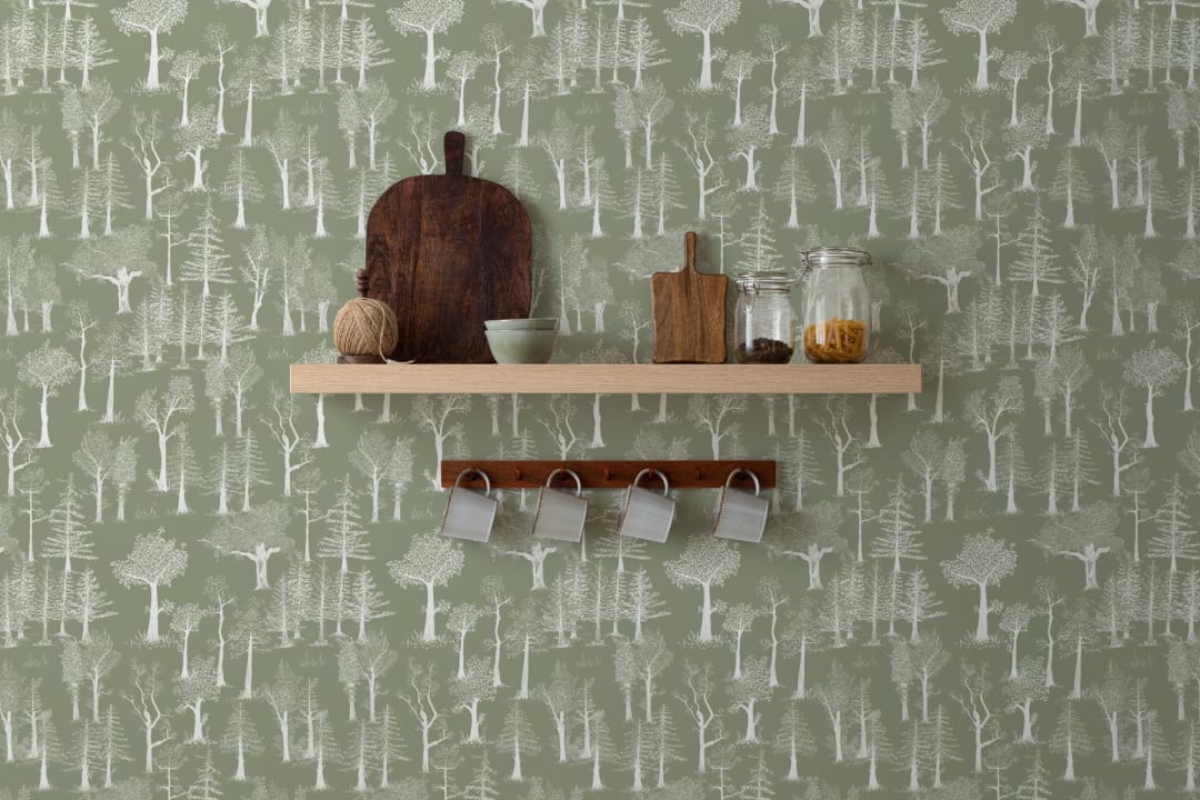 Verde Ilustrado Tradicional Floresta Papel de parede