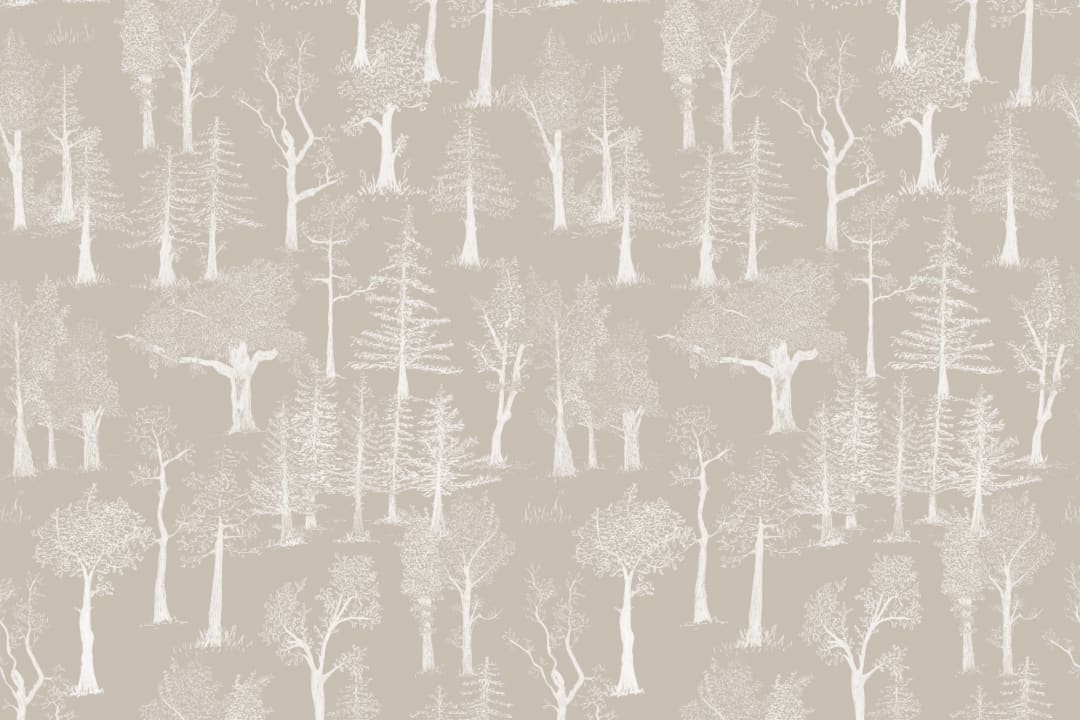 Beige Illustrated Traditional Forest Wallpaper