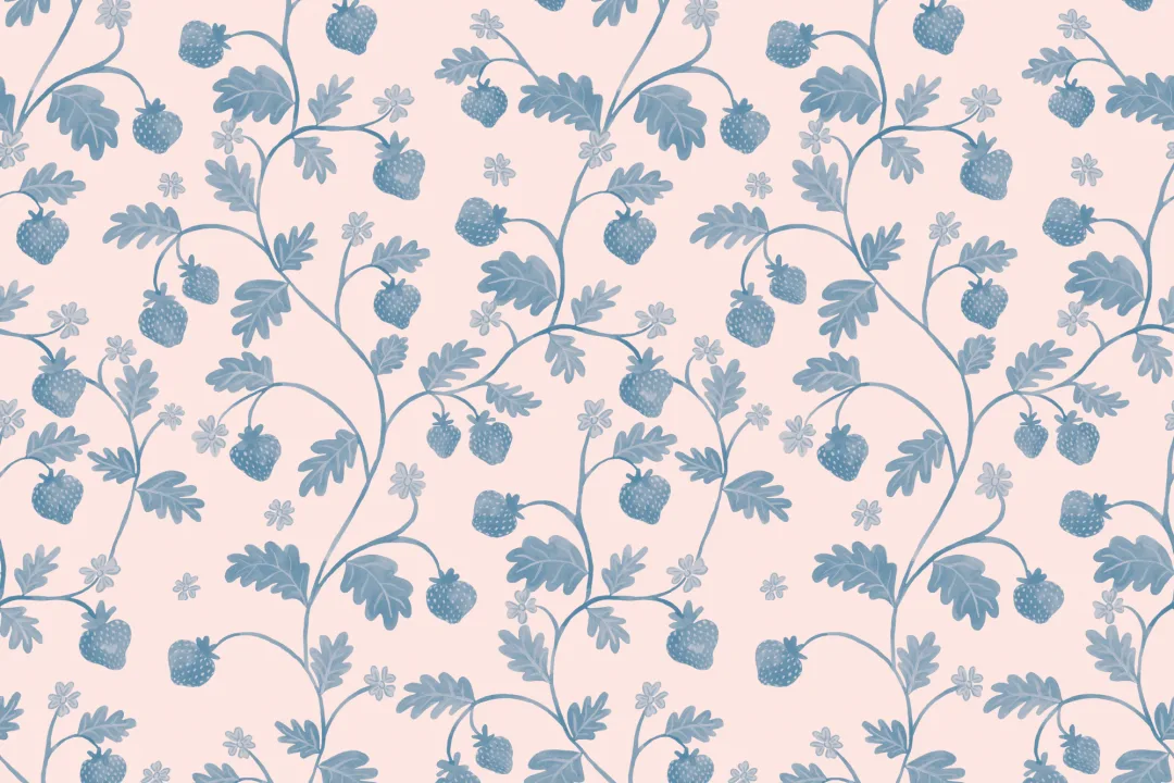 Pink Vintage Watercolor Strawberry & Foliage Wallpaper