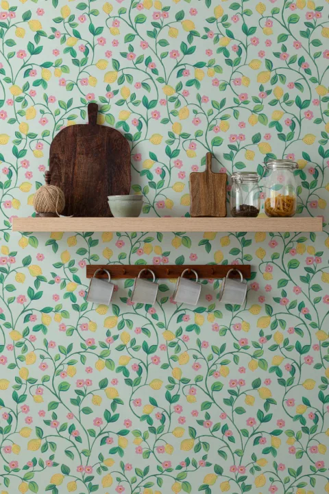 Blue Little Botanical Lemons Wallpaper