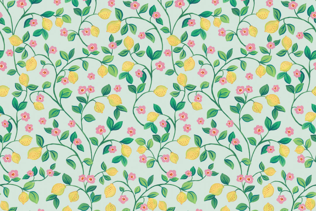 Blue Little Botanical Lemons Wallpaper