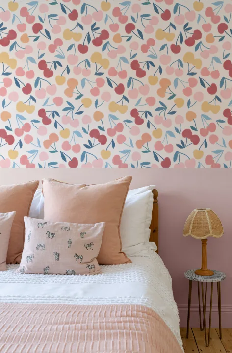 Papel pintado de Cerezas en tonos pastel