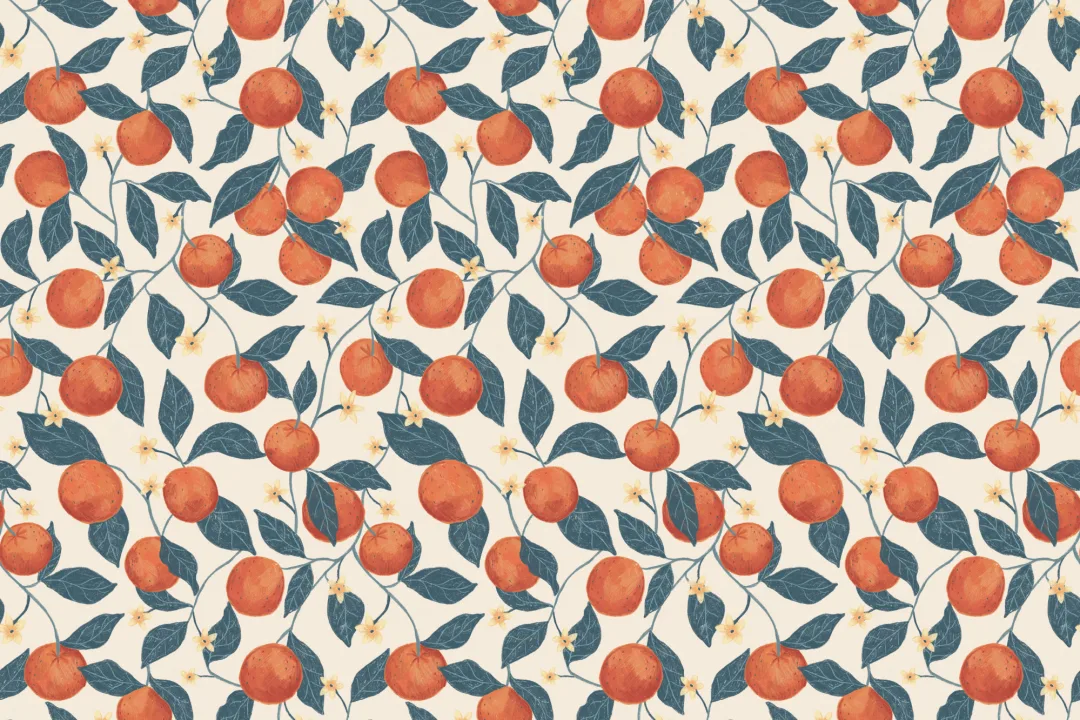Beige Botanical Oranges Mural