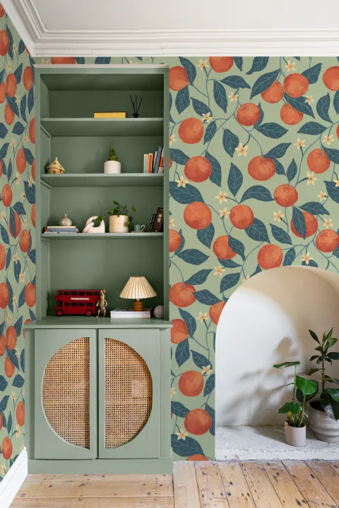 Green Botanical Oranges Mural