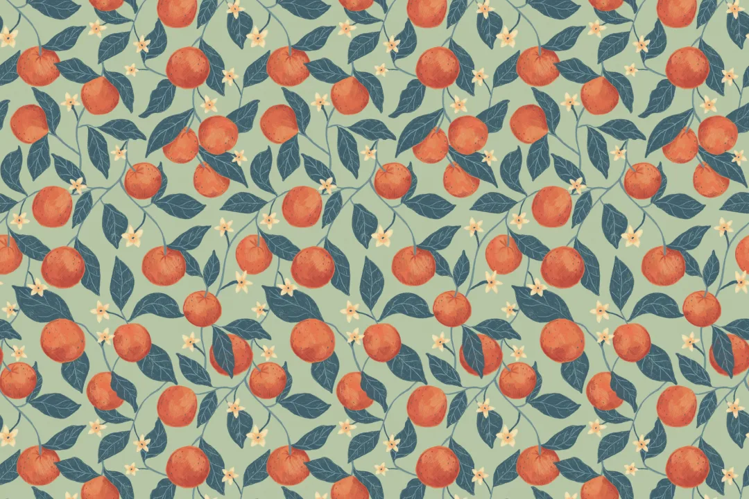 Green Botanical Oranges Mural