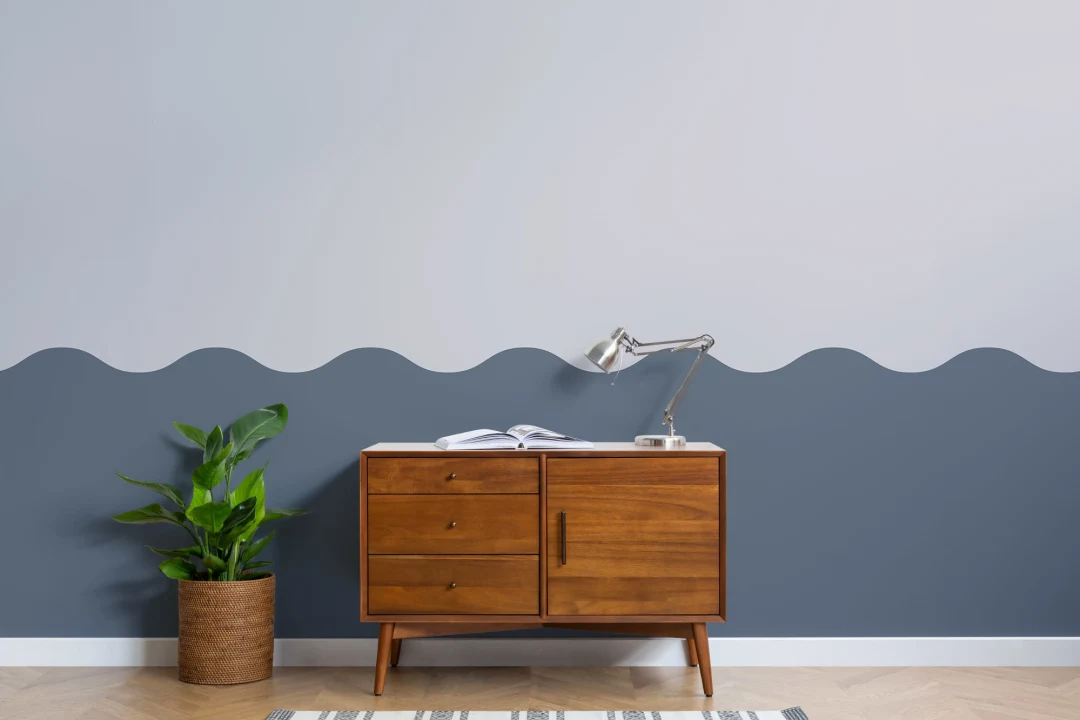 Mural Papel Pintado Geométrico Azul Marino Efecto Ola de Dos Tonos