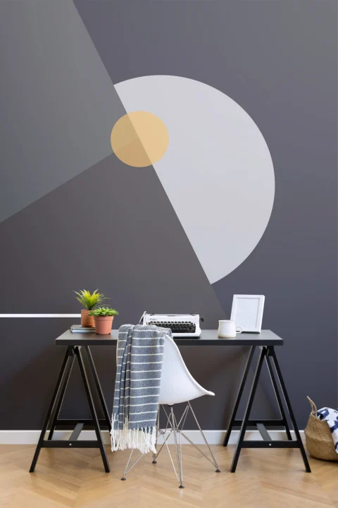 Mural Papel Pintado Líneas y Formas Geométricas Estilo Mid-Century Moderno