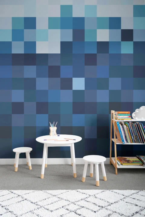 Blue Squares Pixel Style Ombre Wallpaper Mural