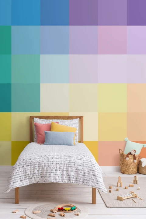 Large Multi-Colored Squares Pixel Style Wallpaper Mural