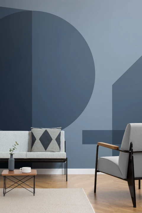 Albastru forme geometrice moderne Bauhaus Wallpaper Mural