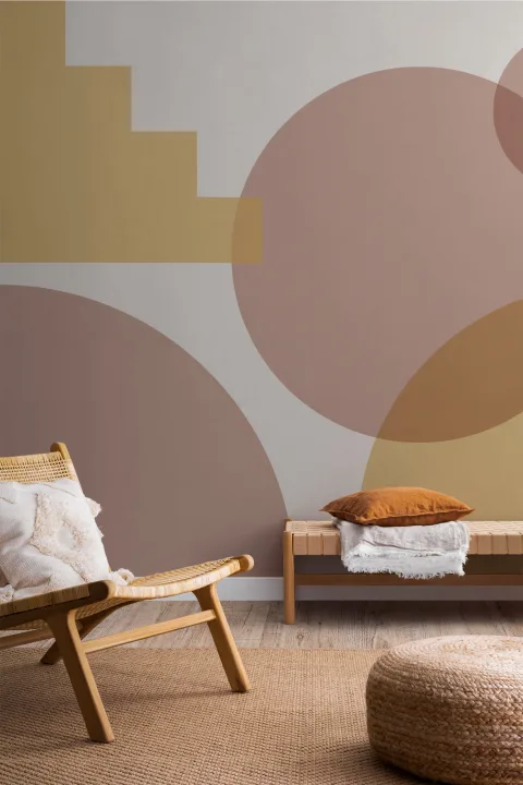 Beige Geometric Shapes Modern Bauhaus Wallpaper Mural