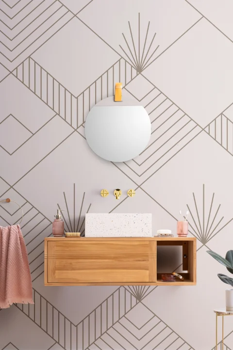 Mural Papel Pintado Art Deco Rosa con Líneas Geométricas