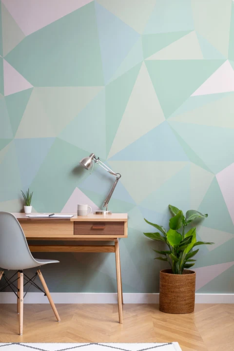 Carta da Parati Verde Menta con Figure Geometriche 3D