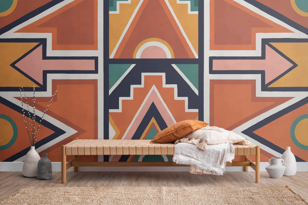 Orange & Blue Ndebele Print African Style Wallpaper Mural
