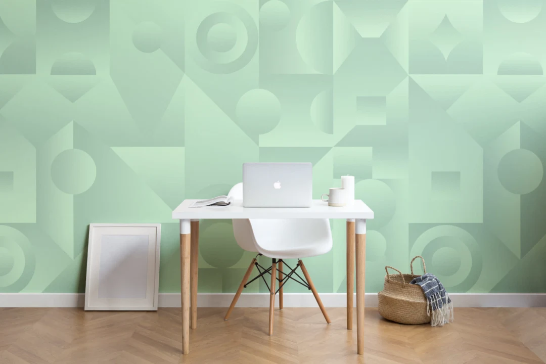 Mural Papel Pintado Degradado con Formas Geométricas Verde Menta