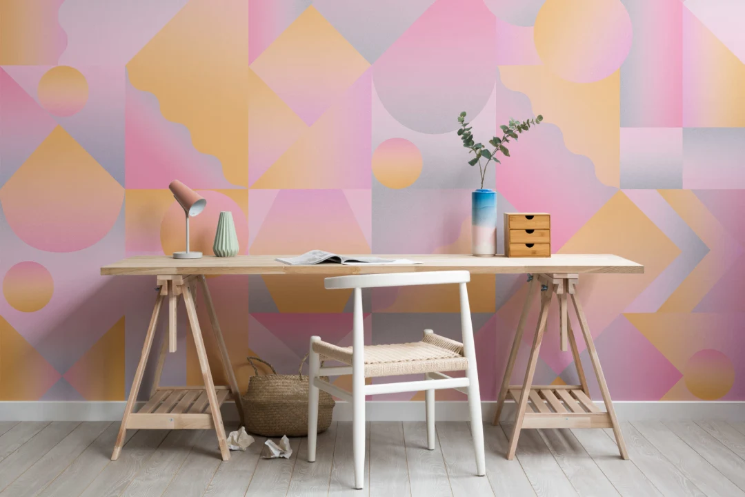 Orange & Pink Geometric Gradient Wallpaper Mural