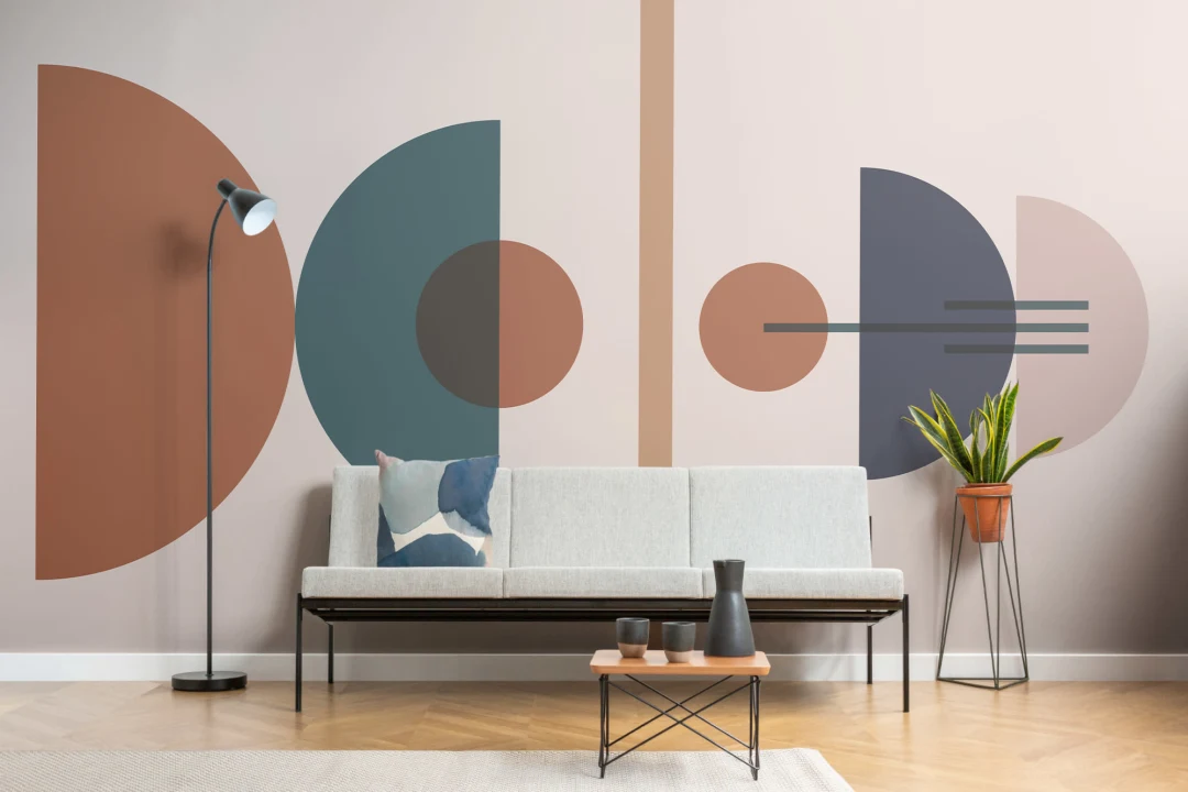 Blue & Neutral Mid Century Modern Geometric Wallpaper Mural