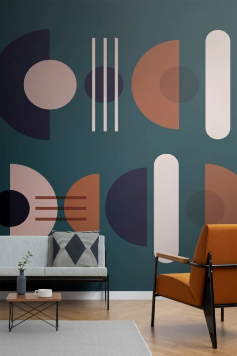 Green & Neutral Mid Century Modern Geometric Wallpaper Mural