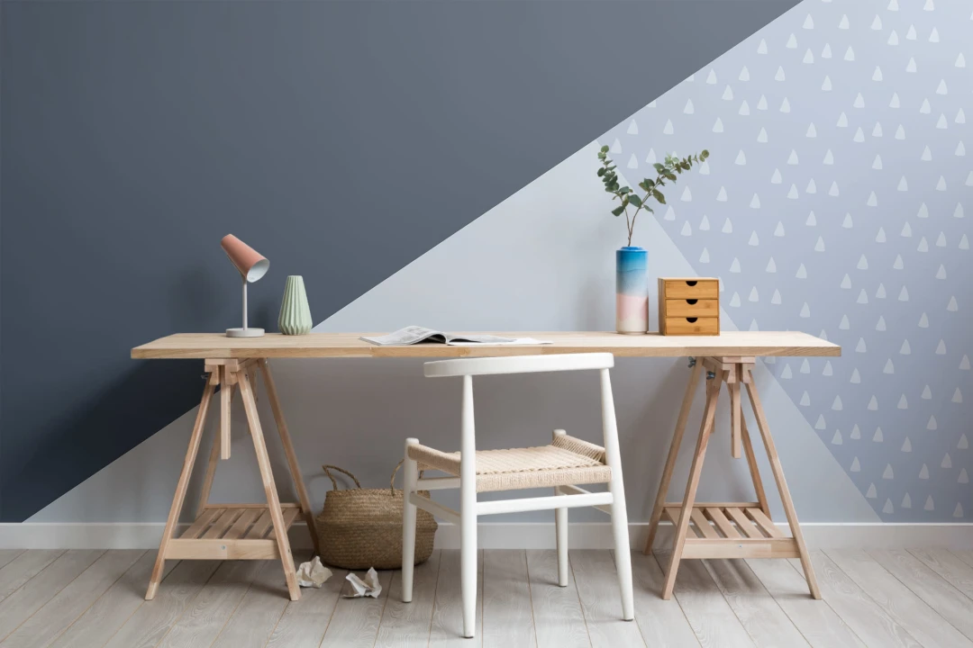 Pastel Blue & Navy Triangle Geometric Prism Wallpaper Mural