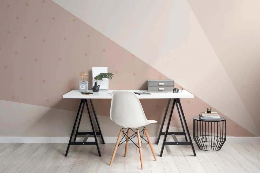 Peach & Cream Pastel Geometric Rays & Dots Wallpaper Mural
