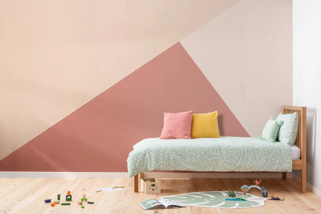 Cremă, roz și roșu Pastel Geometric Triunghi Wallpaper Mural