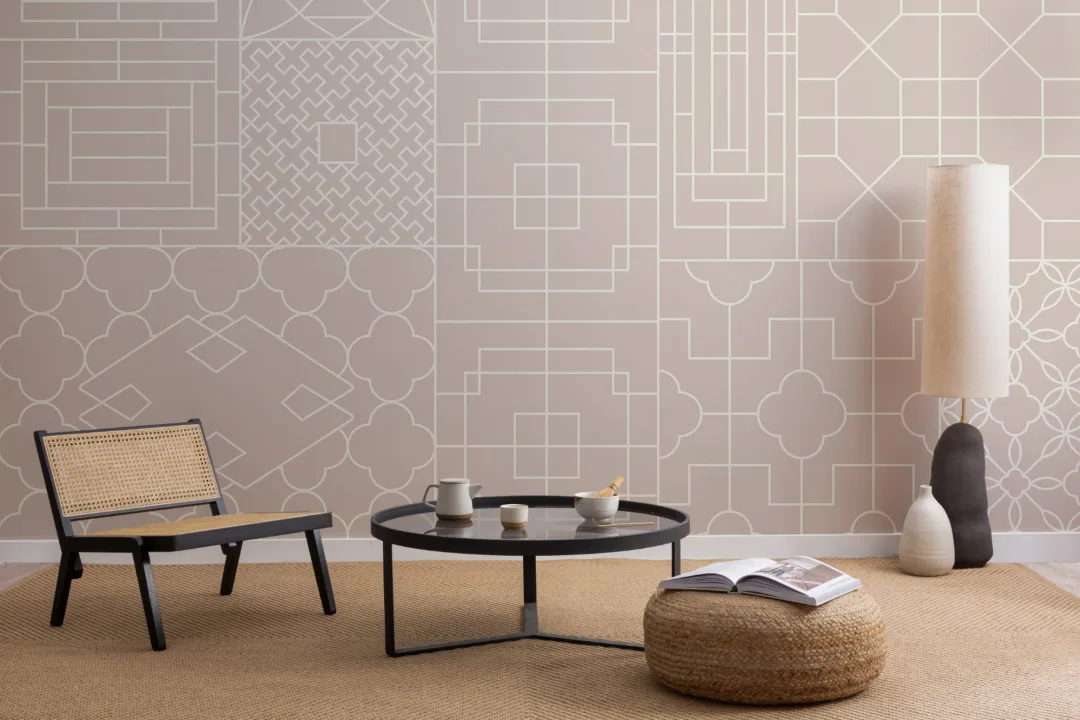 Chinese Style Geometric Pink Wallpaper Mural