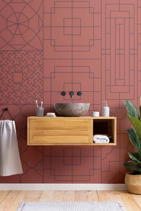 Chinese Style Red Geometric Wallpaper Mural