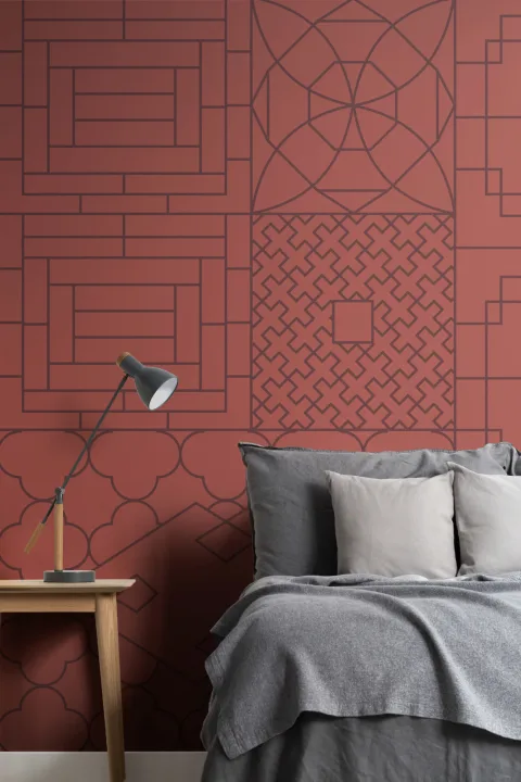 Chinese Style Red Geometric Wallpaper Mural