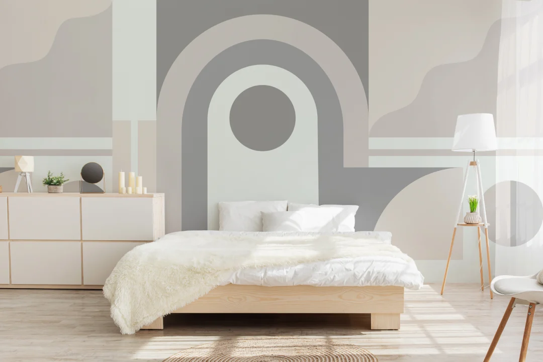 Bej arc geometric contemporan murale
