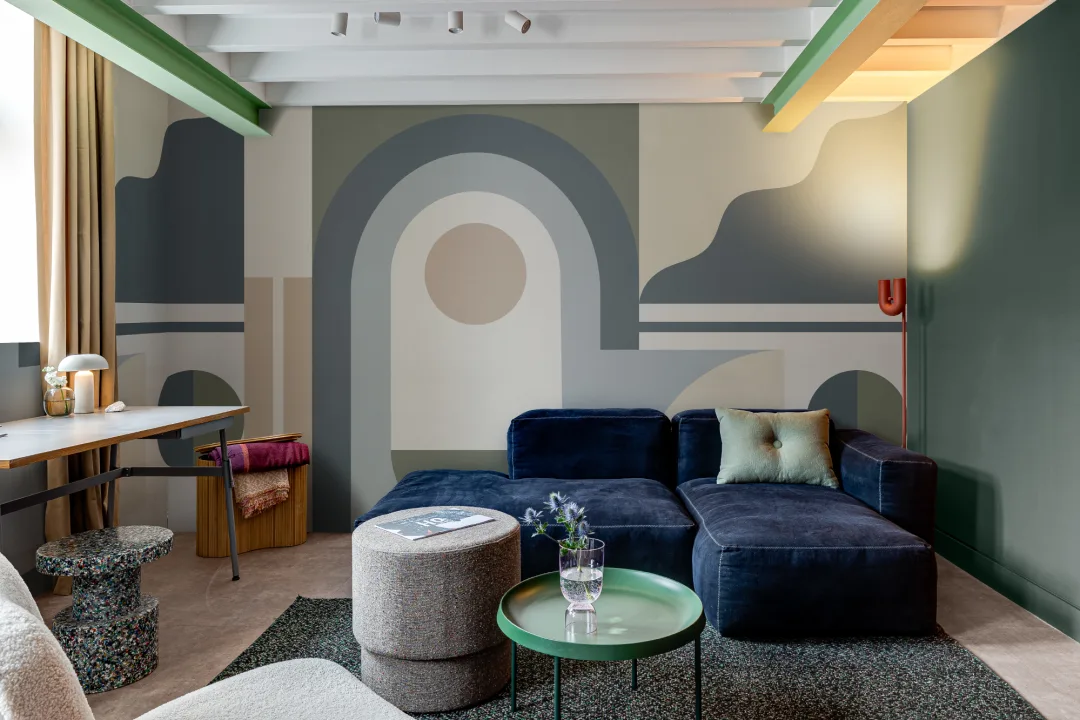 Grön Mid Century Modern Geometrisk Mural-tapeter