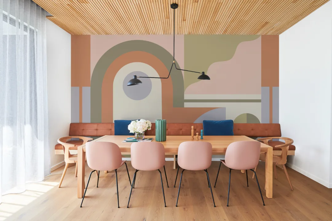 Retro Orange Geometric Design Mural
