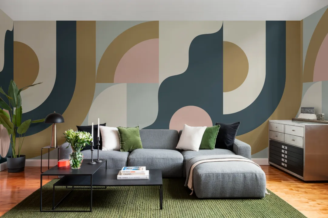 Navy Retro Geometric Pattern Abstract Mural