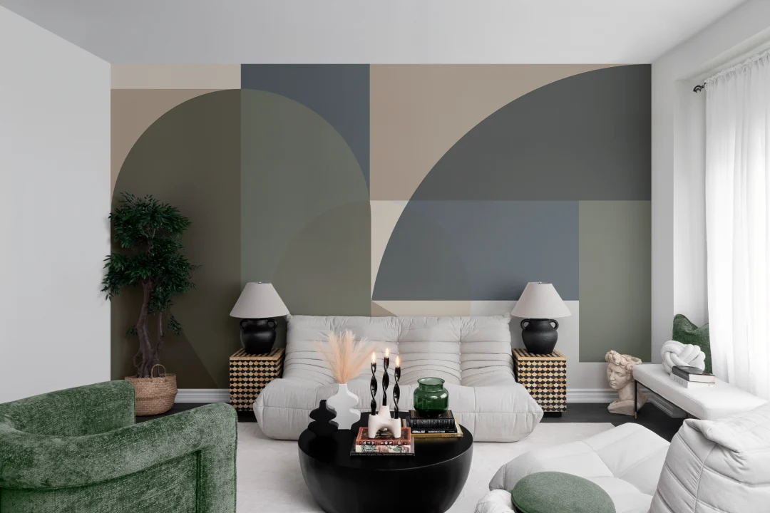Green Geometric Contemporary Multicolor Mural For Modern Spaces