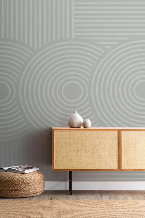Mural Japonés Verde con Formas Geométricas