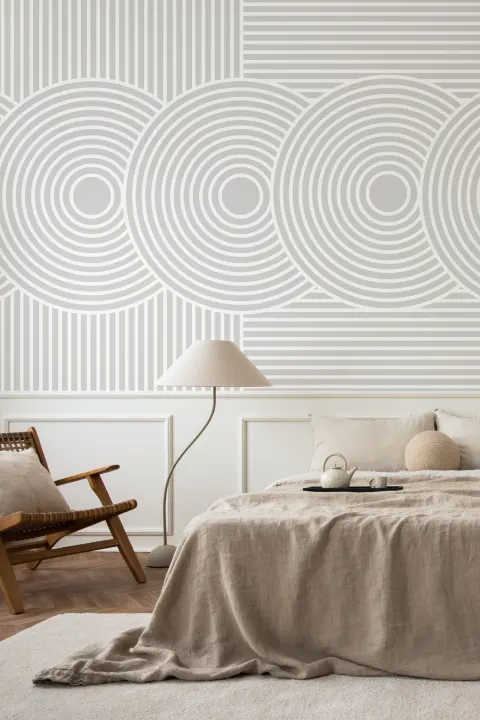 Gray Zen Garden japoneză Geometric Wallpaper Mural