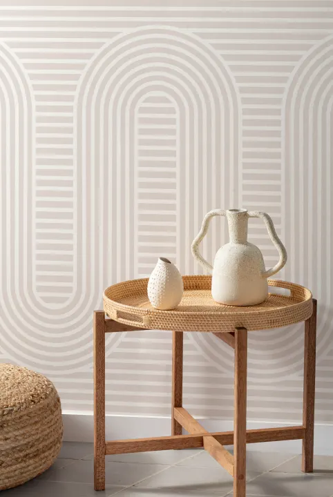 Carta da Parati Giapponese con Giardino Zen Neutro a Curve e Righe