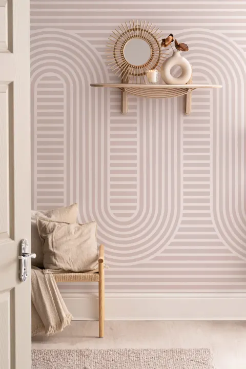 Pink Zen Garden Curves & Stripes Wallpaper Mural