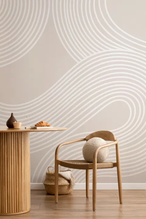Neutral Curvy Lines Modern Zen Garden Wallpaper Mural
