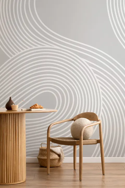 Grå kurvede linjer Moderne Zen Hage Fototapet