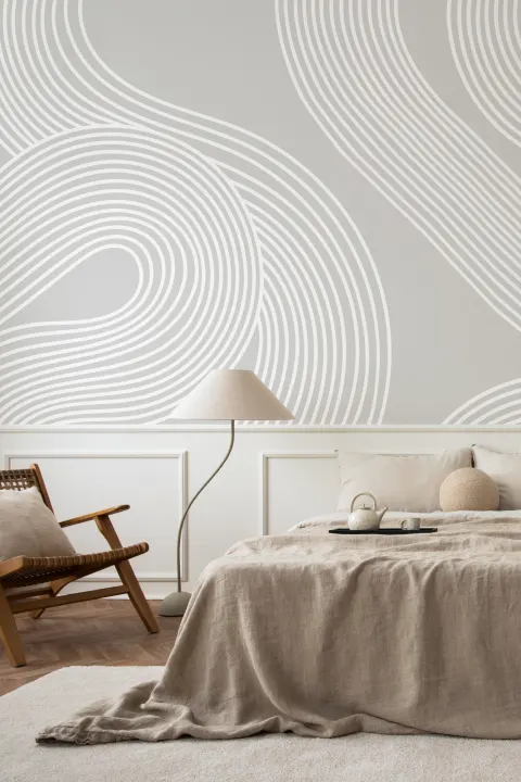 Gray Curvy Lines Modern Zen Garden Wallpaper Mural