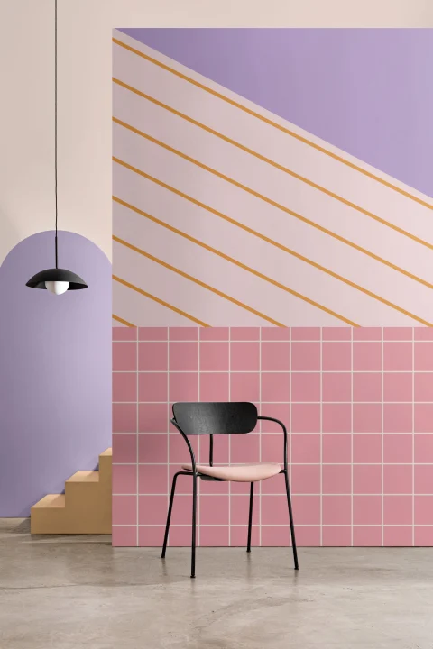 Mural Papel Pintado Rosa con Formas Geométricas Memphis