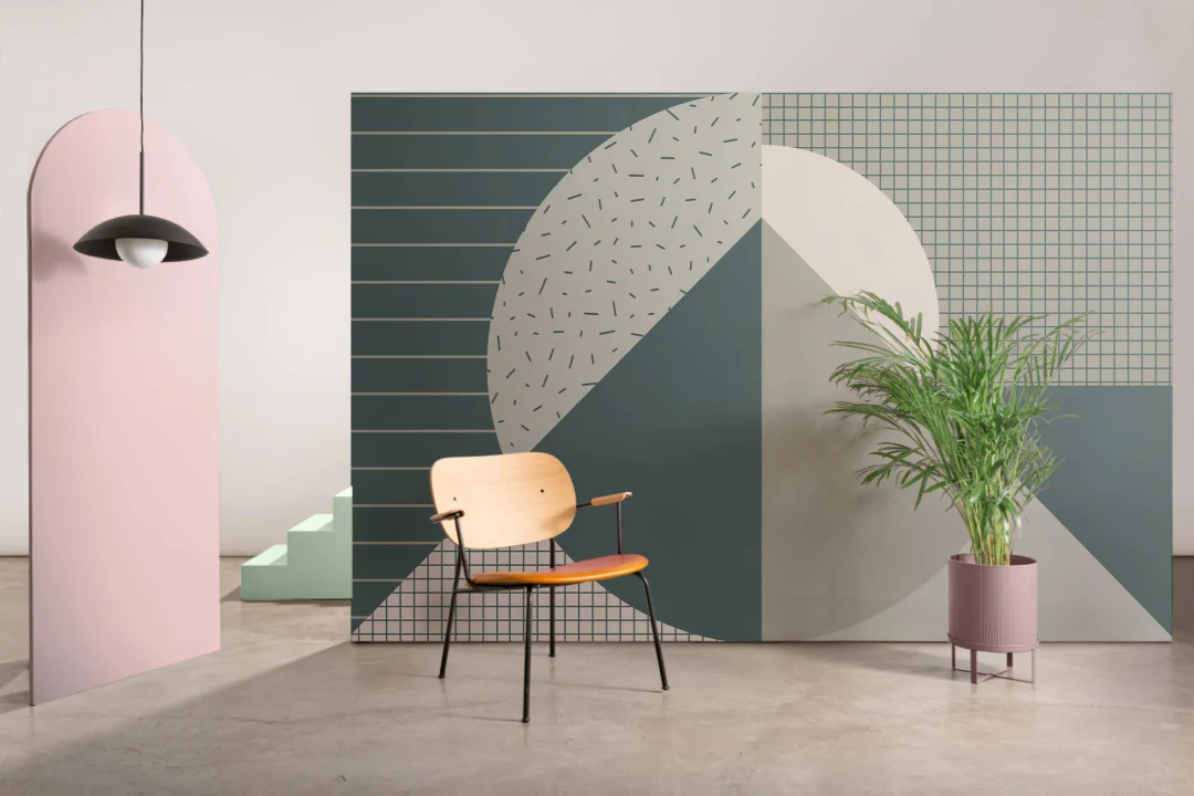 Retro 80s Green Geometric Wallpaper Mural