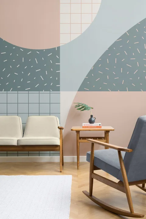 Memphis 80s Pastel Blue & Pink Geometric Wallpaper Mural