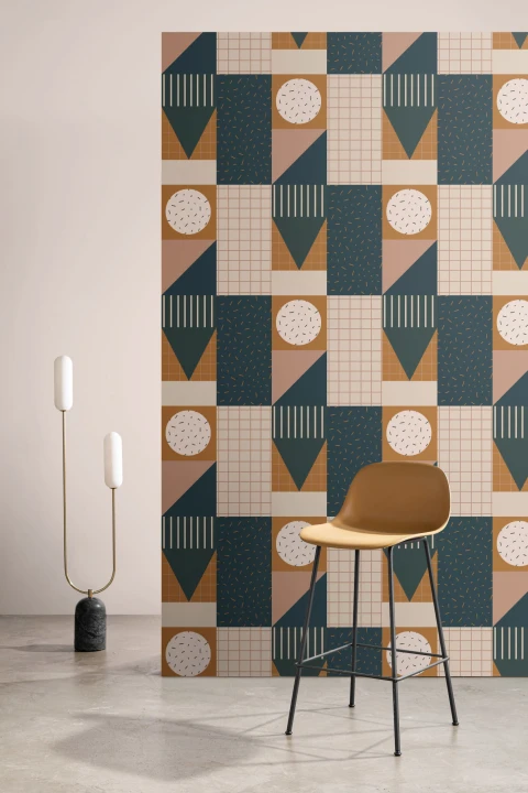 Retro Dark & Neutral Geometric Repeat Pattern Wallpaper