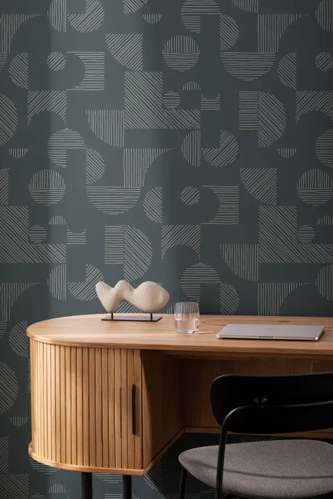 Dark Green Abstract Geometric Lines Repeat Pattern Wallpaper