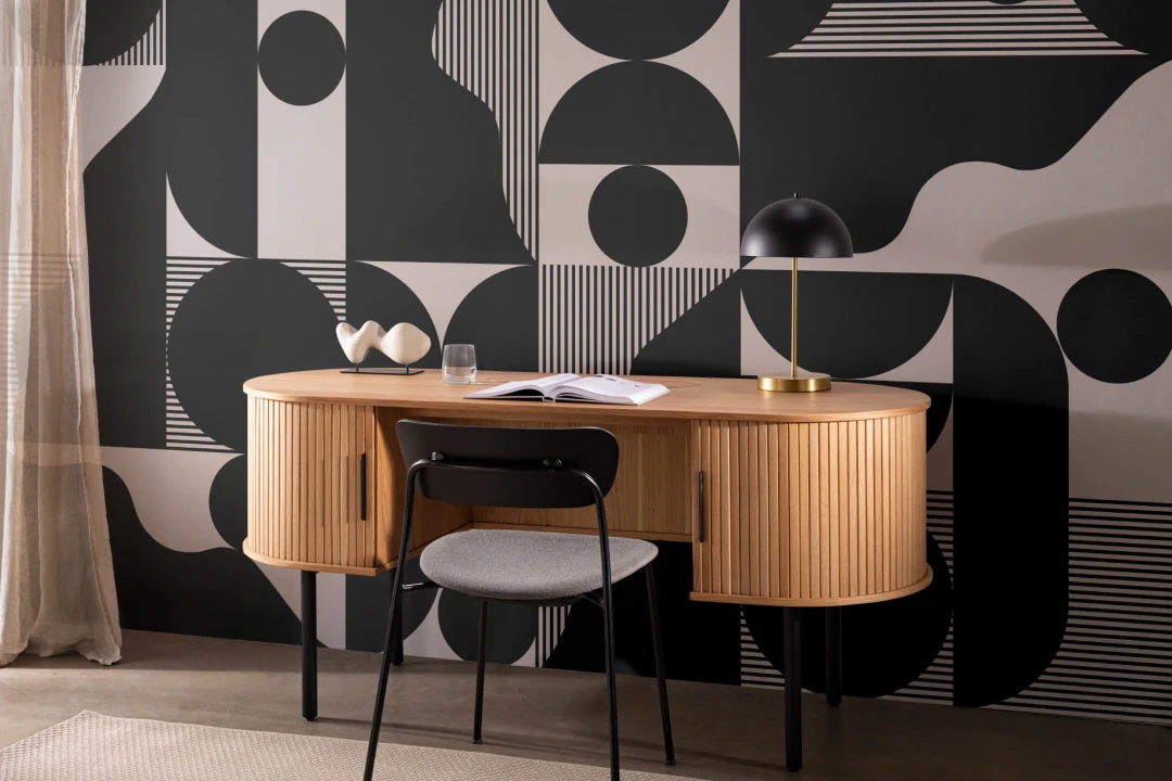 Bold Black and Beige Abstract Geometric Wallpaper Mural
