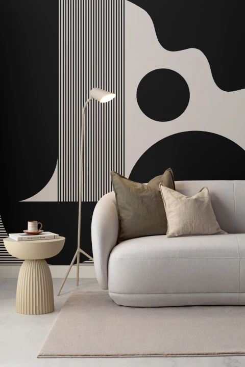 Bold Black and Beige Abstract Shapes Wallpaper Mural