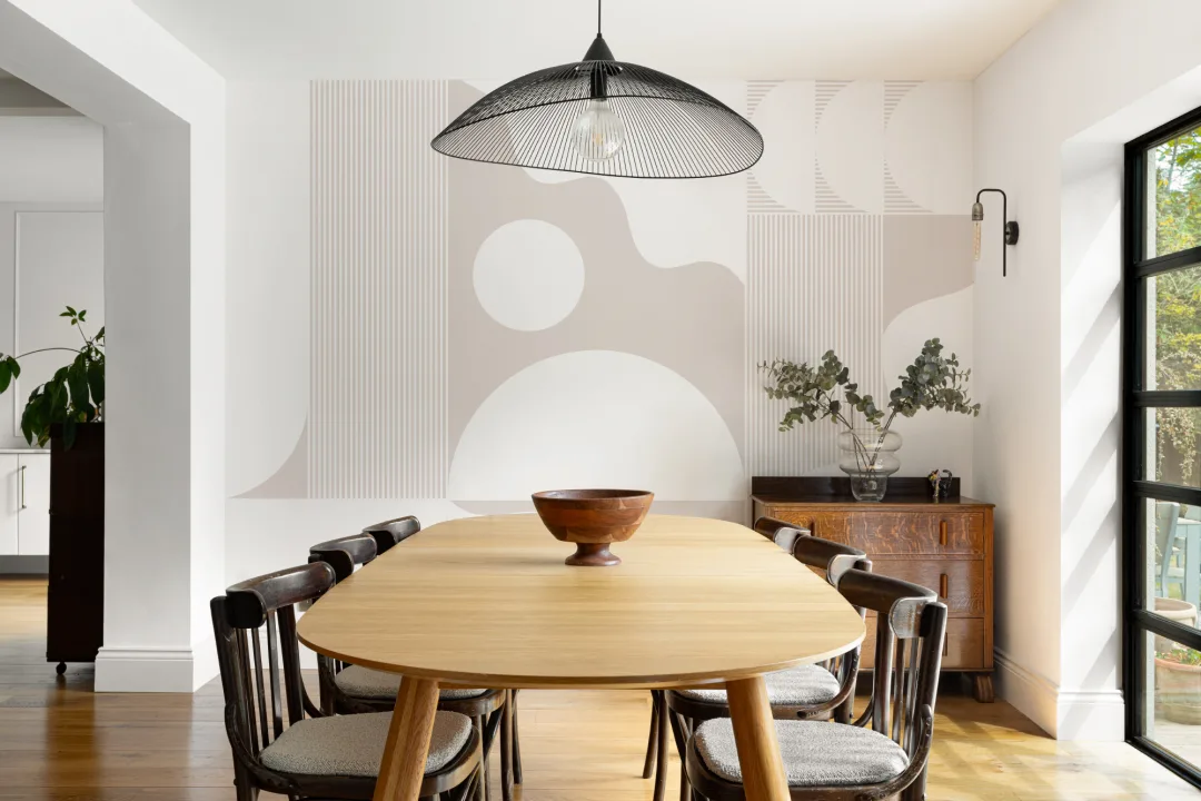 White and Beige Abstract Geometric Wallpaper Mural